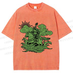 Unisex Japanese Ukiyo-e Frog Printed Washed Tee