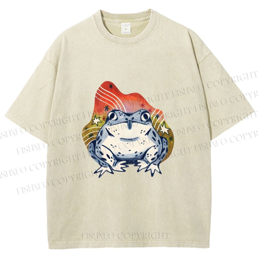Unisex Frog Printed Washed Tee