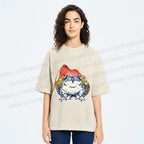 Unisex Frog Printed Washed Tee