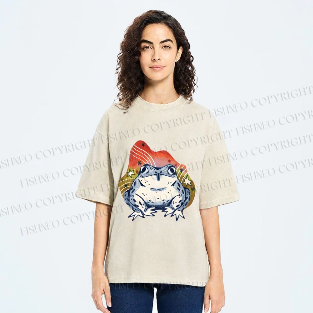 Unisex Frog Printed Washed Tee