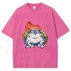 Unisex Frog Printed Washed Tee