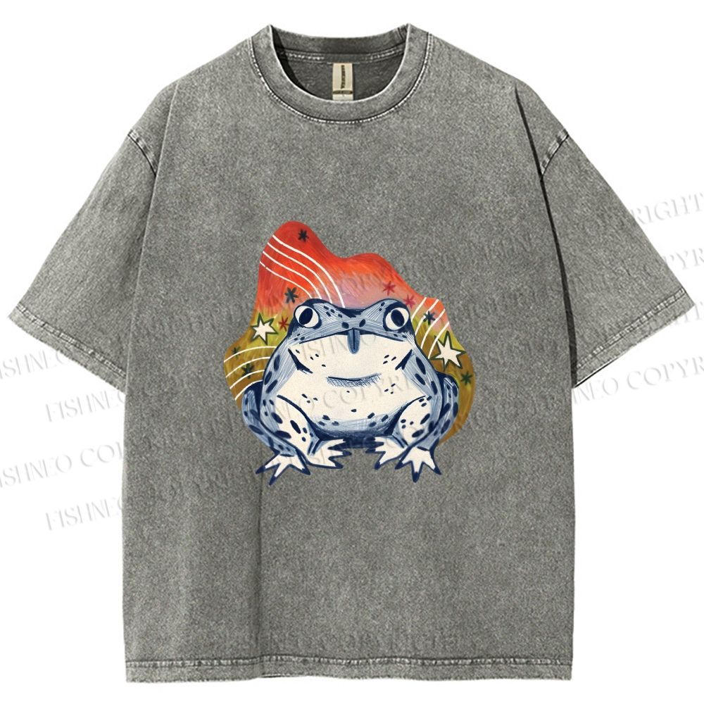 Unisex Frog Printed Washed Tee