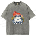 Unisex Frog Printed Washed Tee
