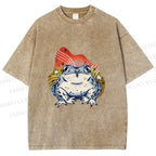 Unisex Frog Printed Washed Tee