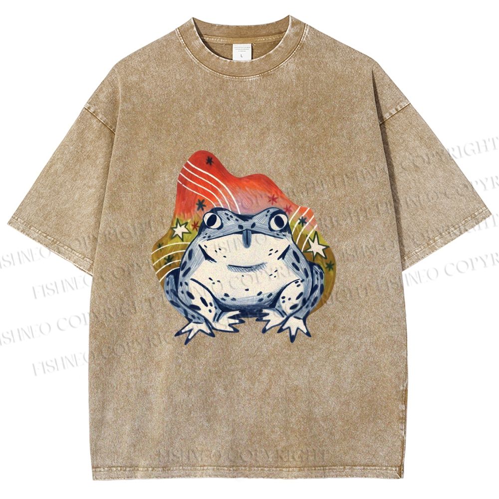 Unisex Frog Printed Washed Tee
