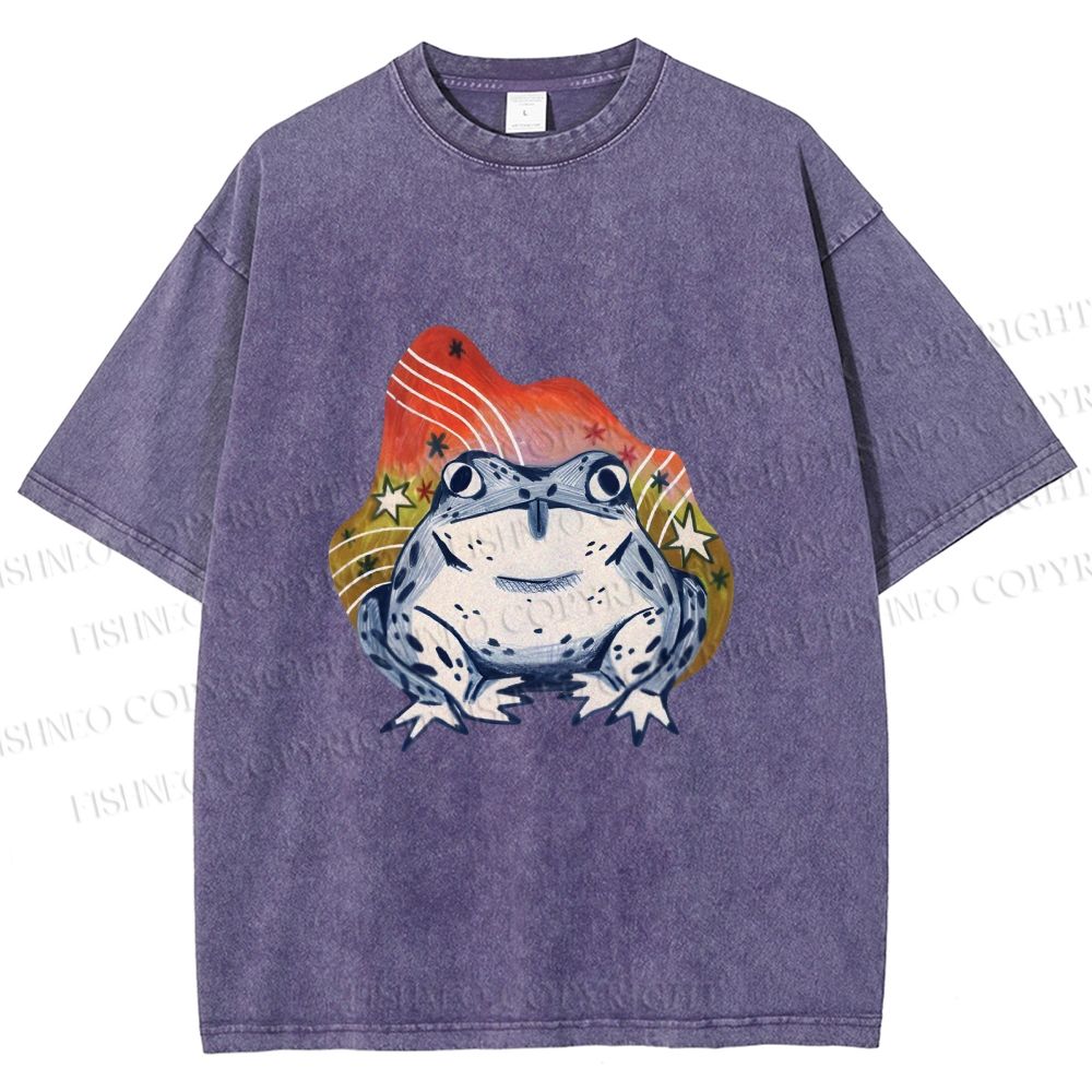 Unisex Frog Printed Washed Tee