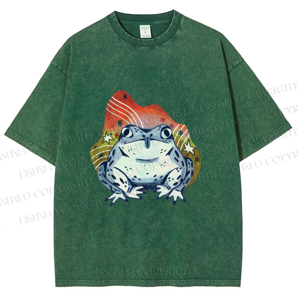Unisex Frog Printed Washed Tee