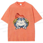 Unisex Frog Printed Washed Tee