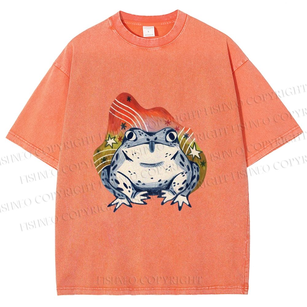 Unisex Frog Printed Washed Tee
