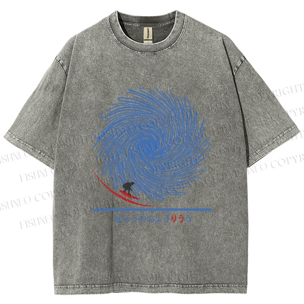 Unisex Whirlpool Waves Printed Washed Tee