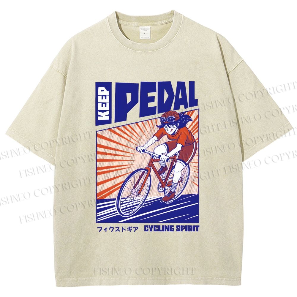 Unisex Keep Pedal Cycling Spirit Printed Washed Tee