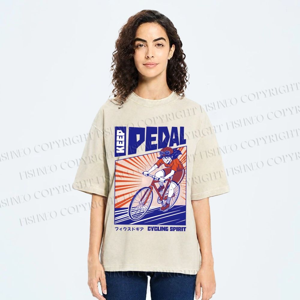 Unisex Keep Pedal Cycling Spirit Printed Washed Tee