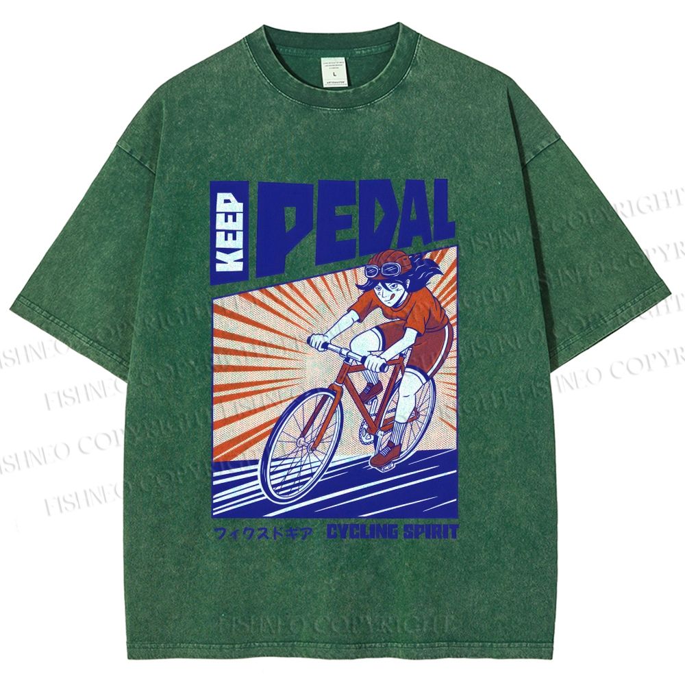 Unisex Keep Pedal Cycling Spirit Printed Washed Tee