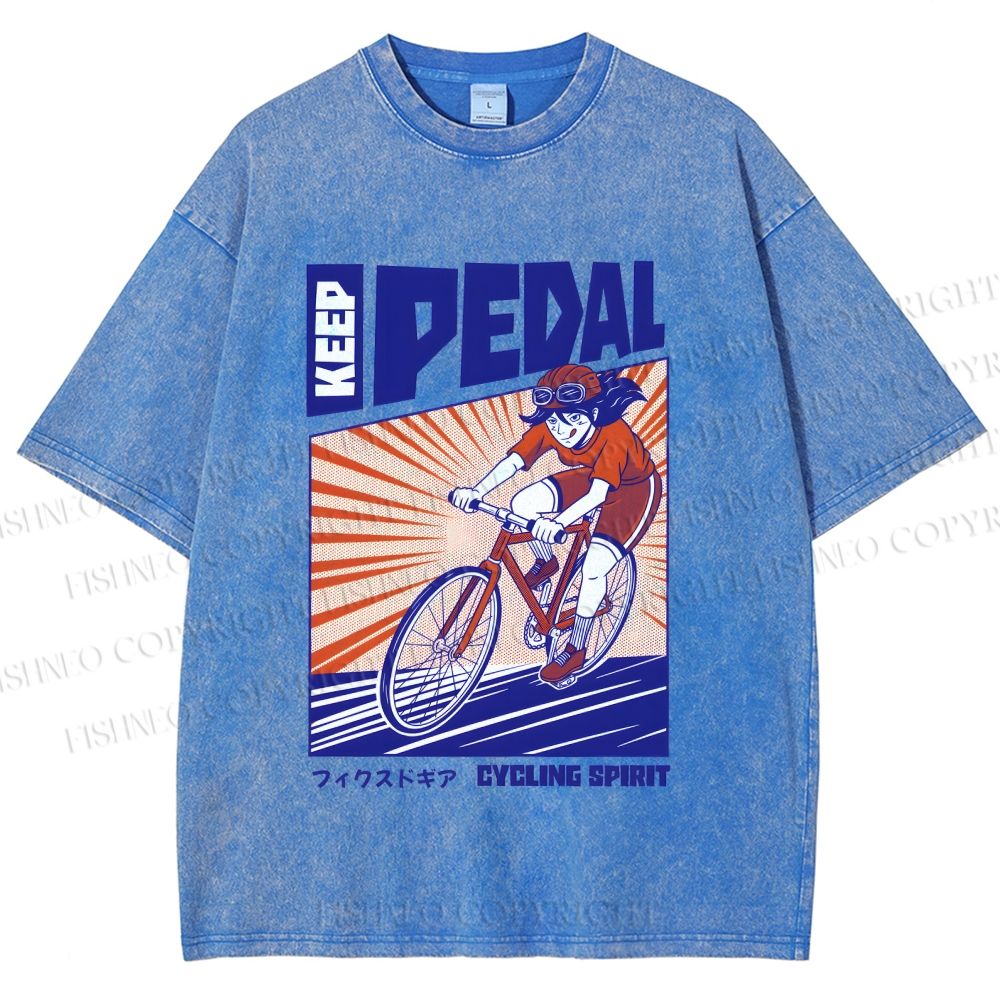 Unisex Keep Pedal Cycling Spirit Printed Washed Tee