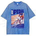 Unisex Keep Pedal Cycling Spirit Printed Washed Tee