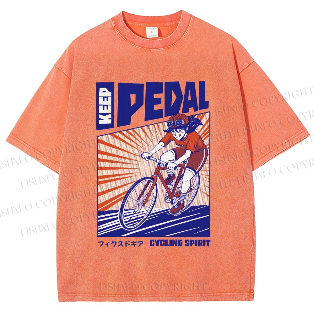 Unisex Keep Pedal Cycling Spirit Printed Washed Tee