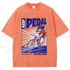 Unisex Keep Pedal Cycling Spirit Printed Washed Tee