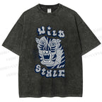 Unisex Wild Style Tiger Printed Washed Tee