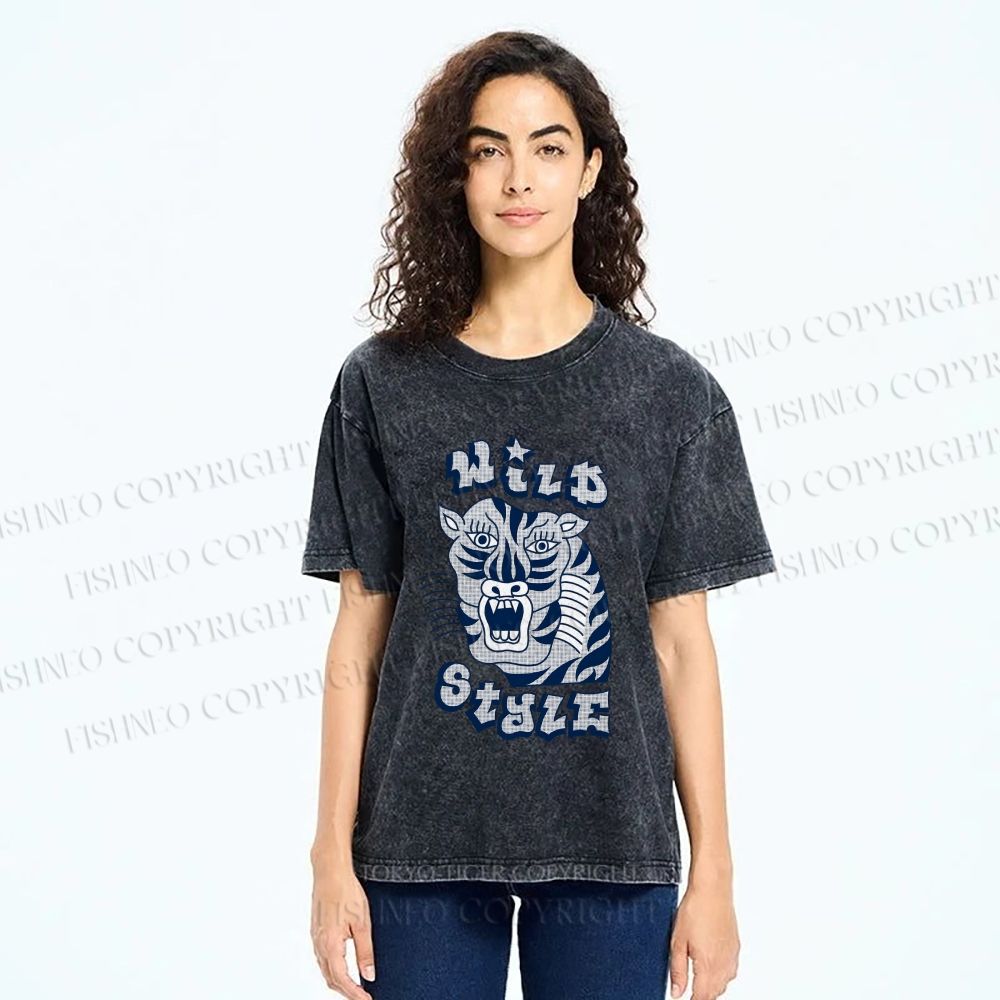 Unisex Wild Style Tiger Printed Washed Tee