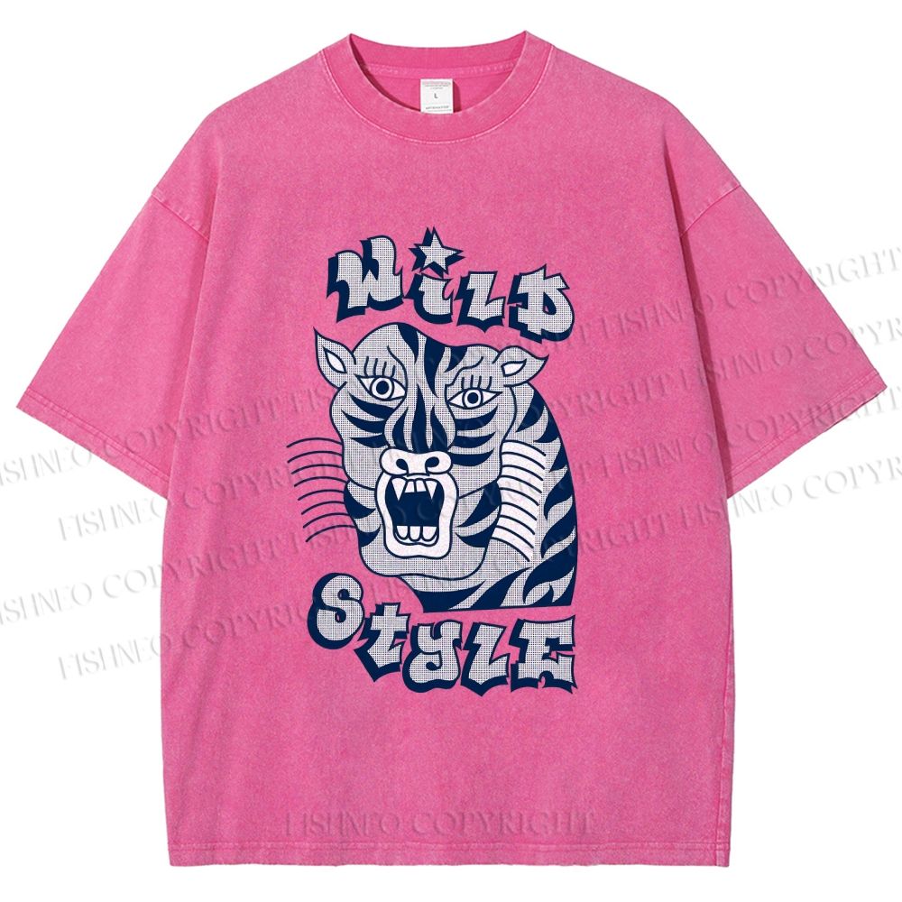 Unisex Wild Style Tiger Printed Washed Tee