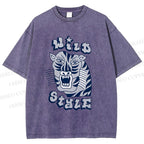 Unisex Wild Style Tiger Printed Washed Tee