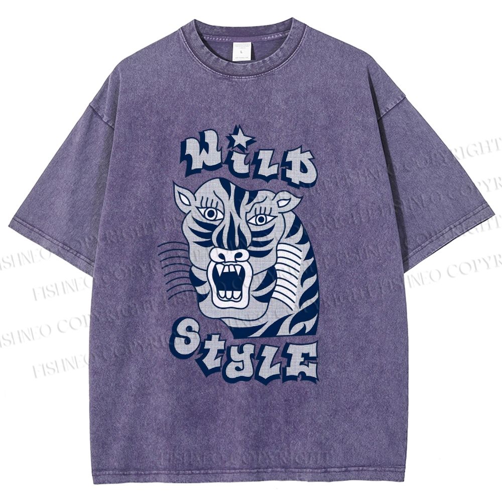 Unisex Wild Style Tiger Printed Washed Tee