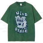 Unisex Wild Style Tiger Printed Washed Tee