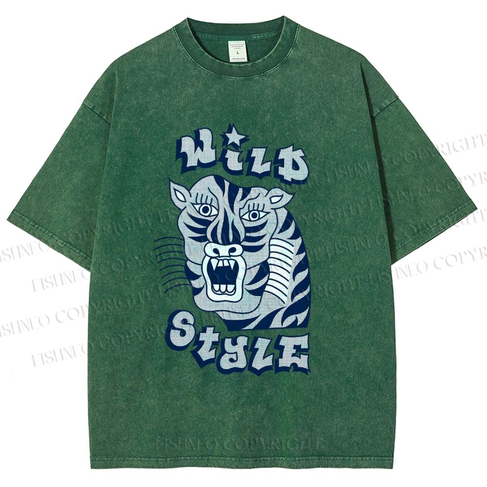 Unisex Wild Style Tiger Printed Washed Tee