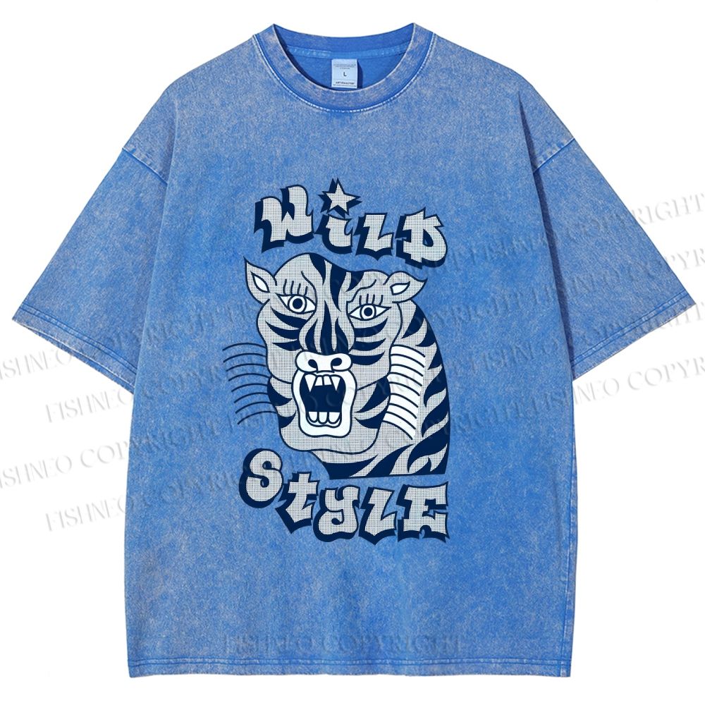 Unisex Wild Style Tiger Printed Washed Tee