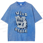 Unisex Wild Style Tiger Printed Washed Tee