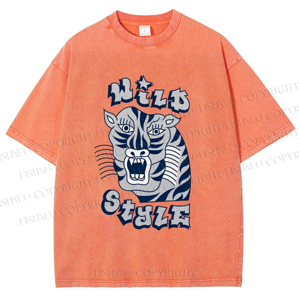 Unisex Wild Style Tiger Printed Washed Tee