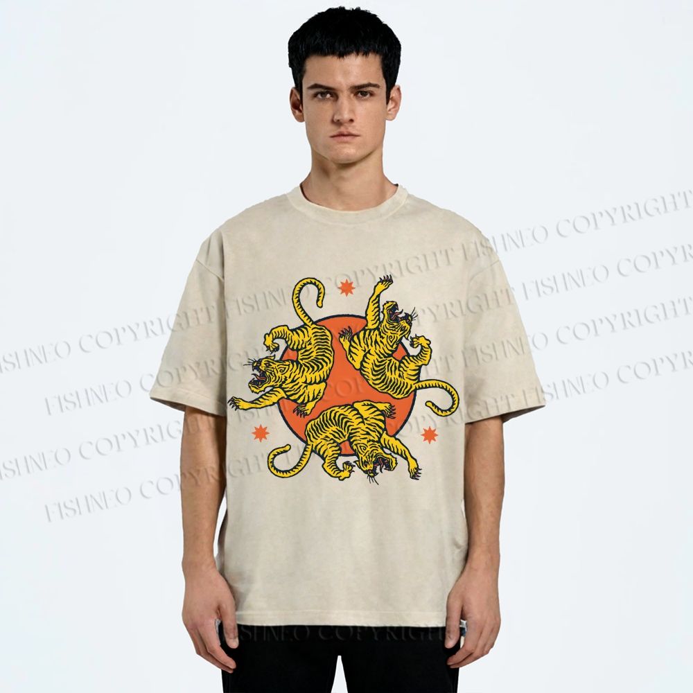 Unisex Yuko Shimizu Three Tigers Printed Washed Tee