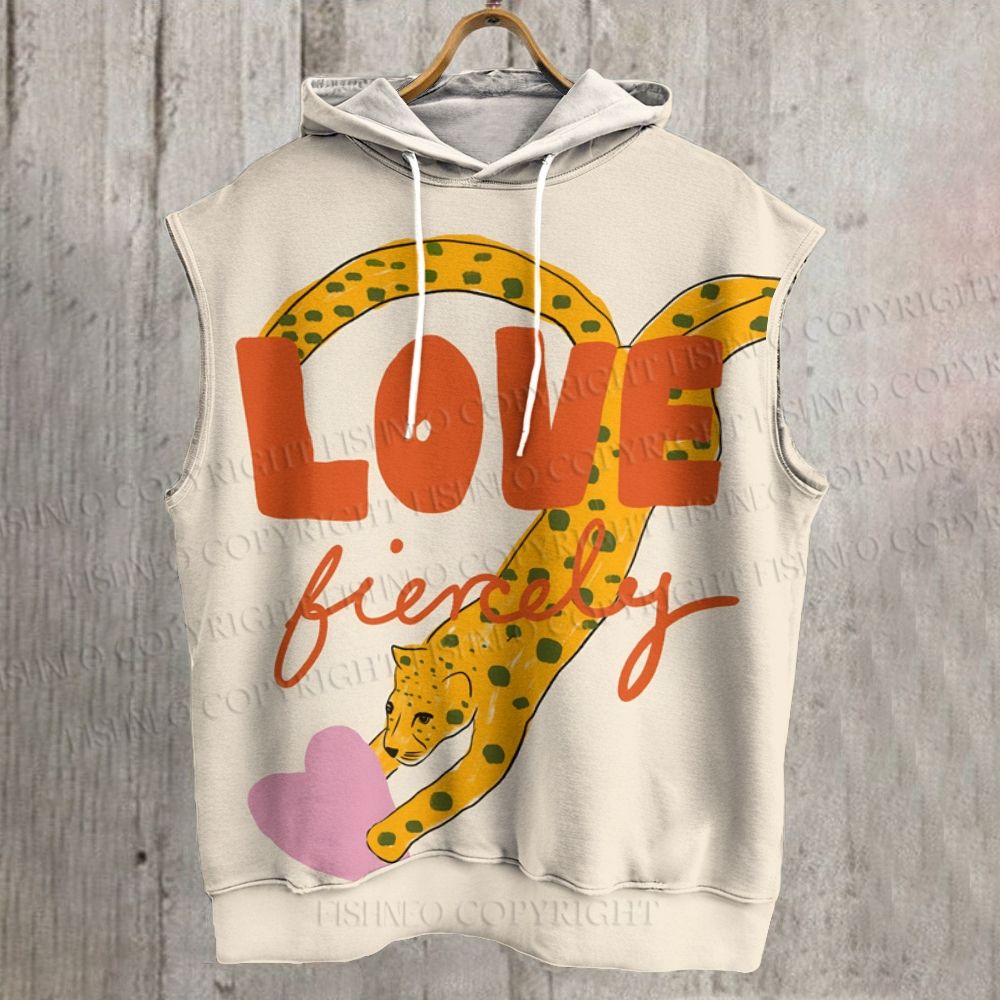 Unisex Funny Panther in Love Printed Sleeveless Hoodie
