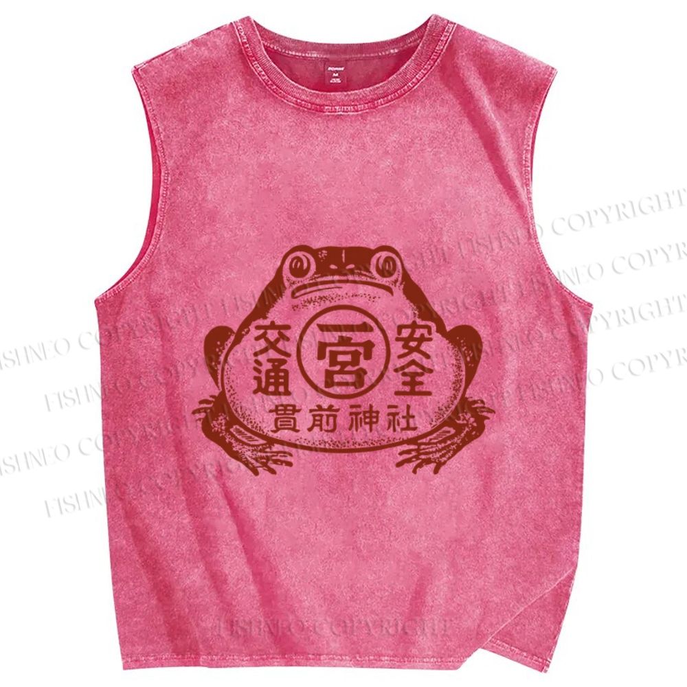 Unisex Vintage Japanese Frog Printed Washed Tank Top