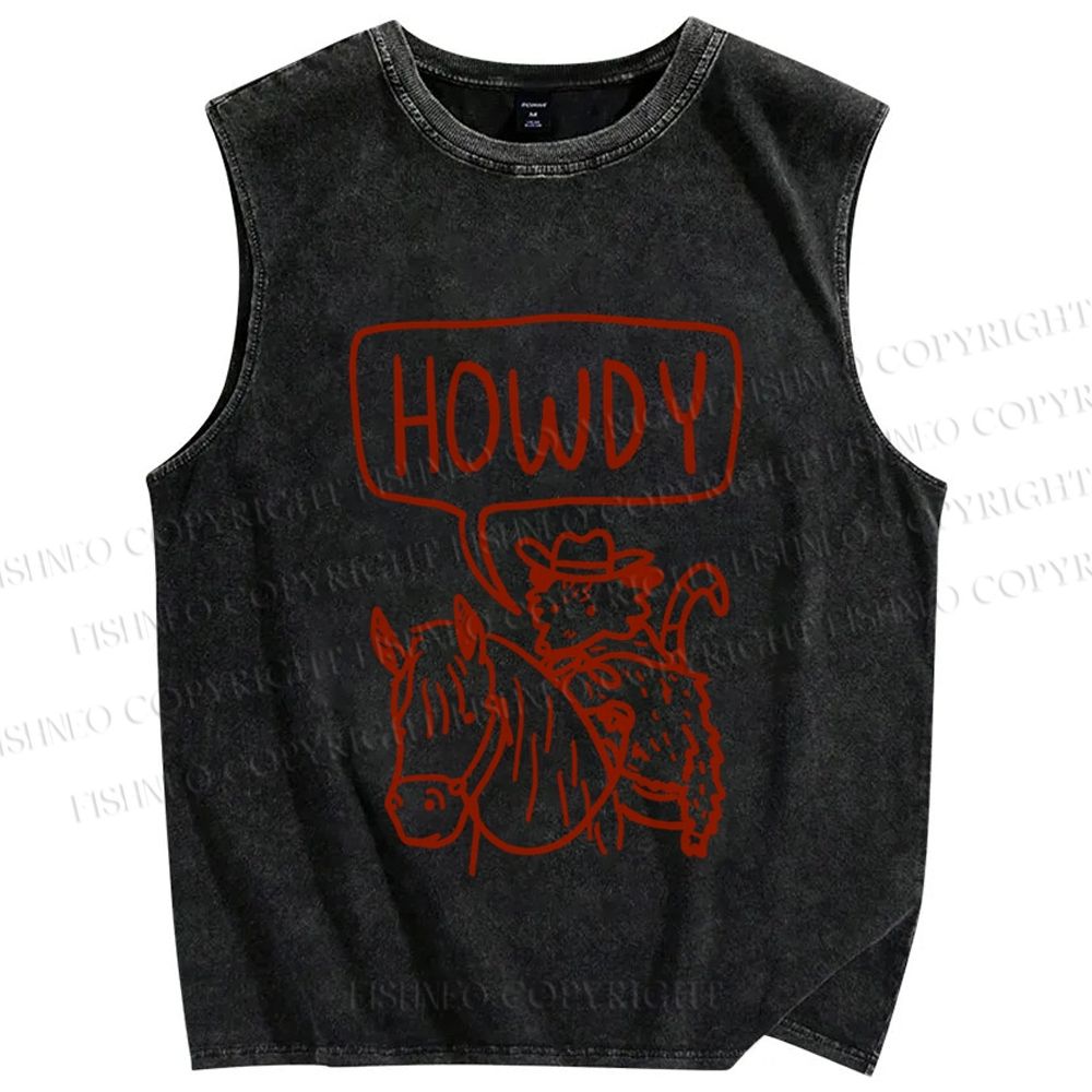 Unisex Opossum Cowboy Howdy Printed Washed Tank Top
