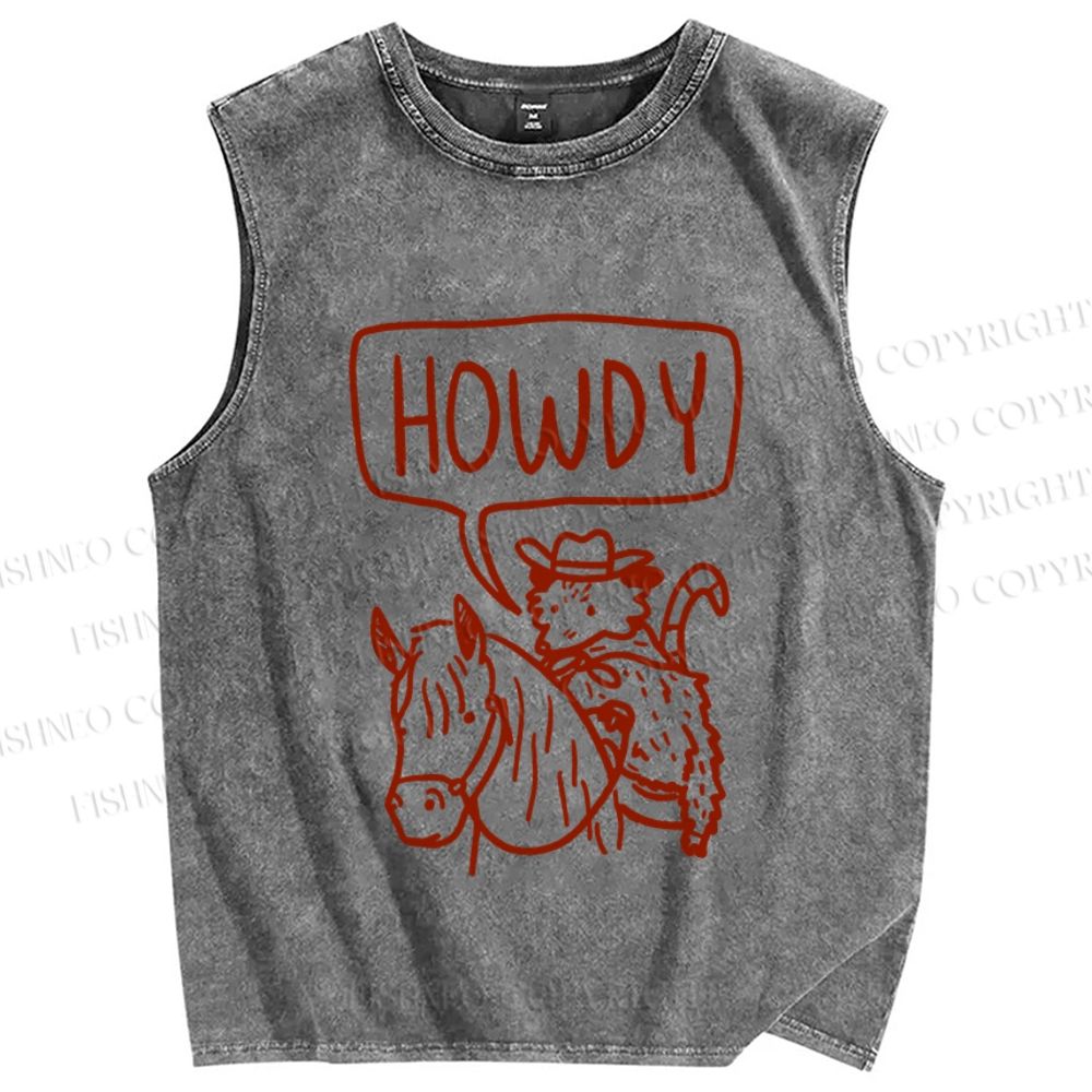 Unisex Opossum Cowboy Howdy Printed Washed Tank Top