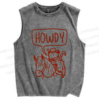 Unisex Opossum Cowboy Howdy Printed Washed Tank Top