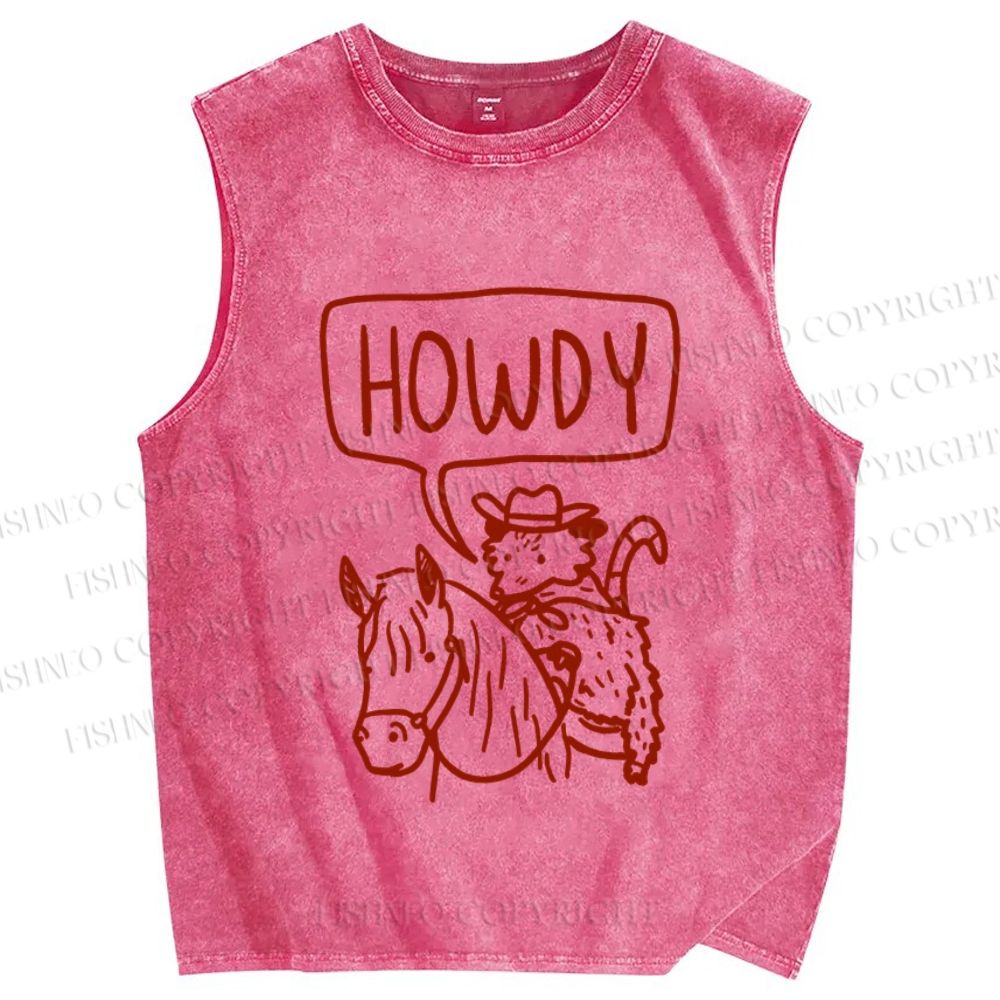 Unisex Opossum Cowboy Howdy Printed Washed Tank Top