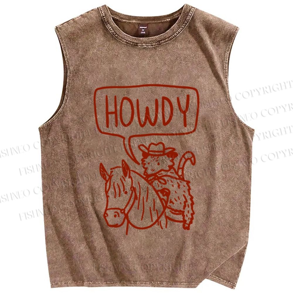 Unisex Opossum Cowboy Howdy Printed Washed Tank Top