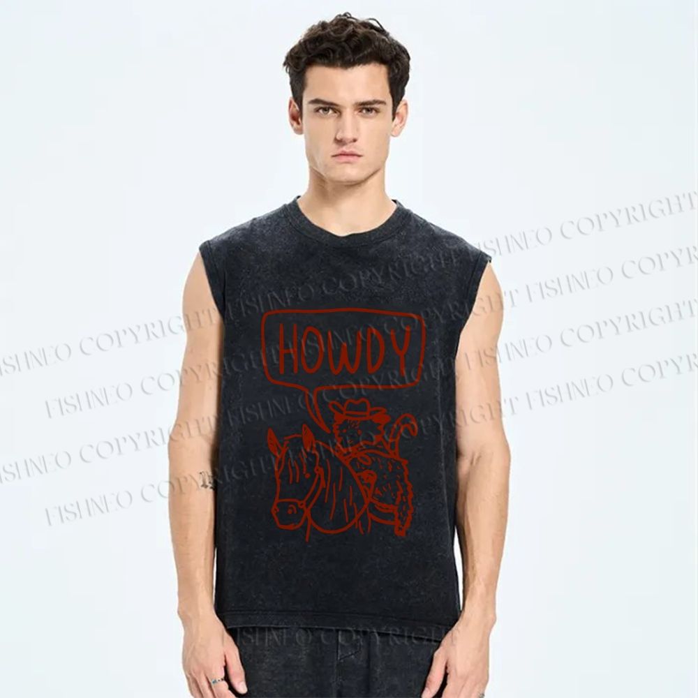 Unisex Opossum Cowboy Howdy Printed Washed Tank Top