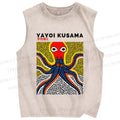 Unisex Yayoi Kusama Octopus Printed Washed Tank Top
