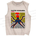 Unisex Yayoi Kusama Octopus Printed Washed Tank Top