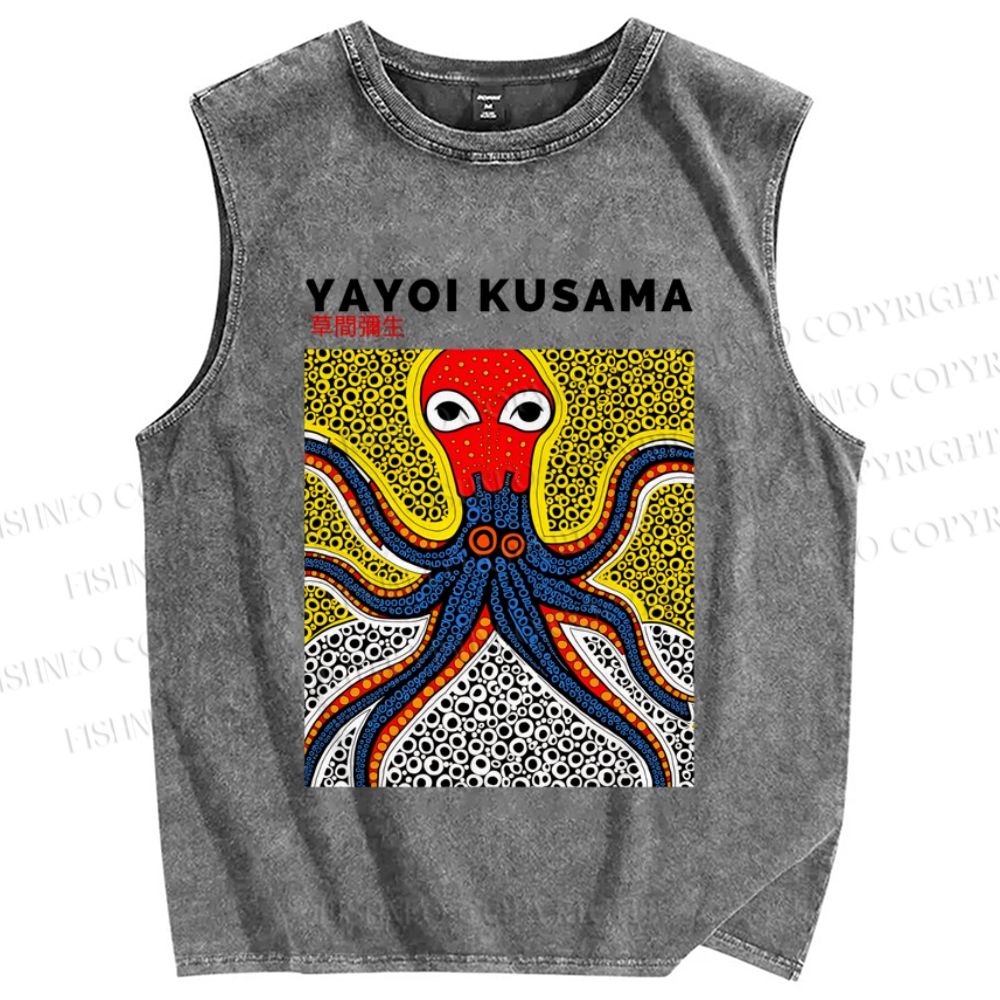 Unisex Yayoi Kusama Octopus Printed Washed Tank Top