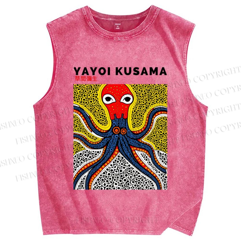 Unisex Yayoi Kusama Octopus Printed Washed Tank Top