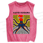 Unisex Yayoi Kusama Octopus Printed Washed Tank Top