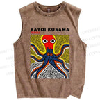 Unisex Yayoi Kusama Octopus Printed Washed Tank Top