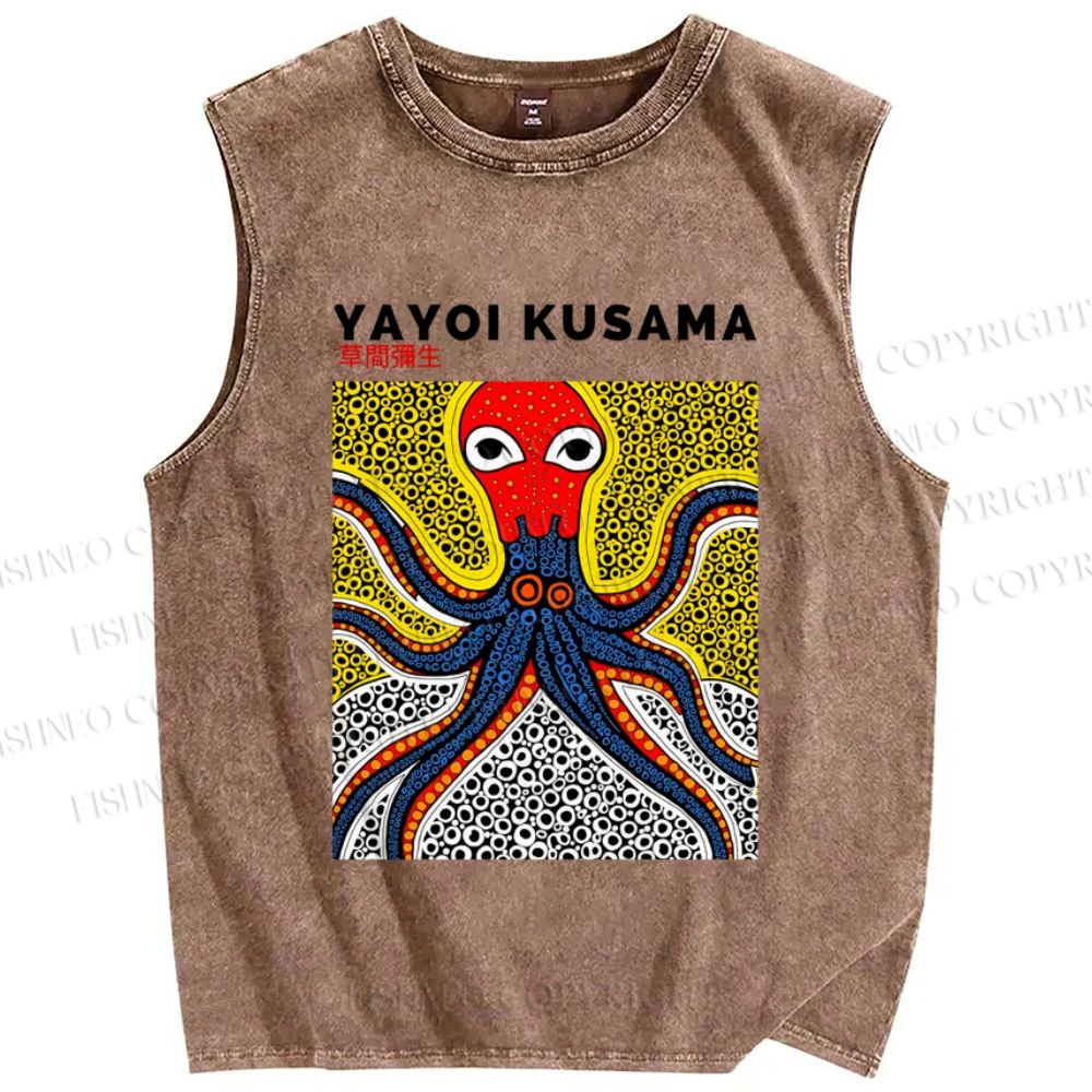 Unisex Yayoi Kusama Octopus Printed Washed Tank Top