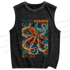 Unisex Yayoi Kusama Octopus Printed Washed Tank Top