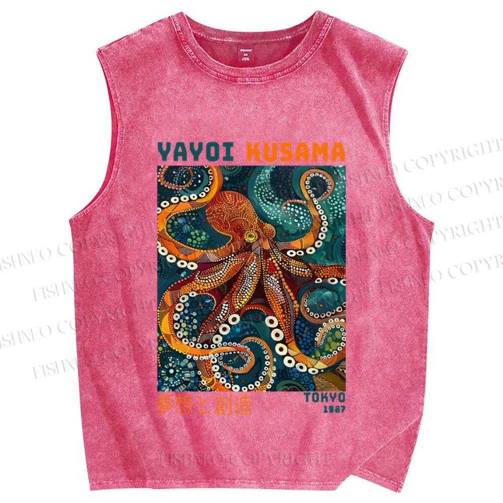 Unisex Yayoi Kusama Octopus Printed Washed Tank Top