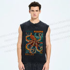 Unisex Yayoi Kusama Octopus Printed Washed Tank Top